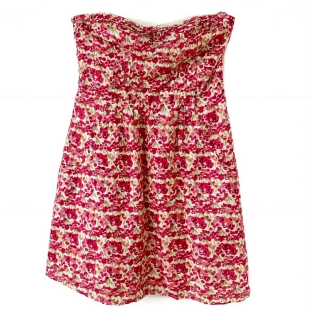 American Eagle Strapless Floral Print Cotton Mini Dress Back Exposed Zipper 🩷💚